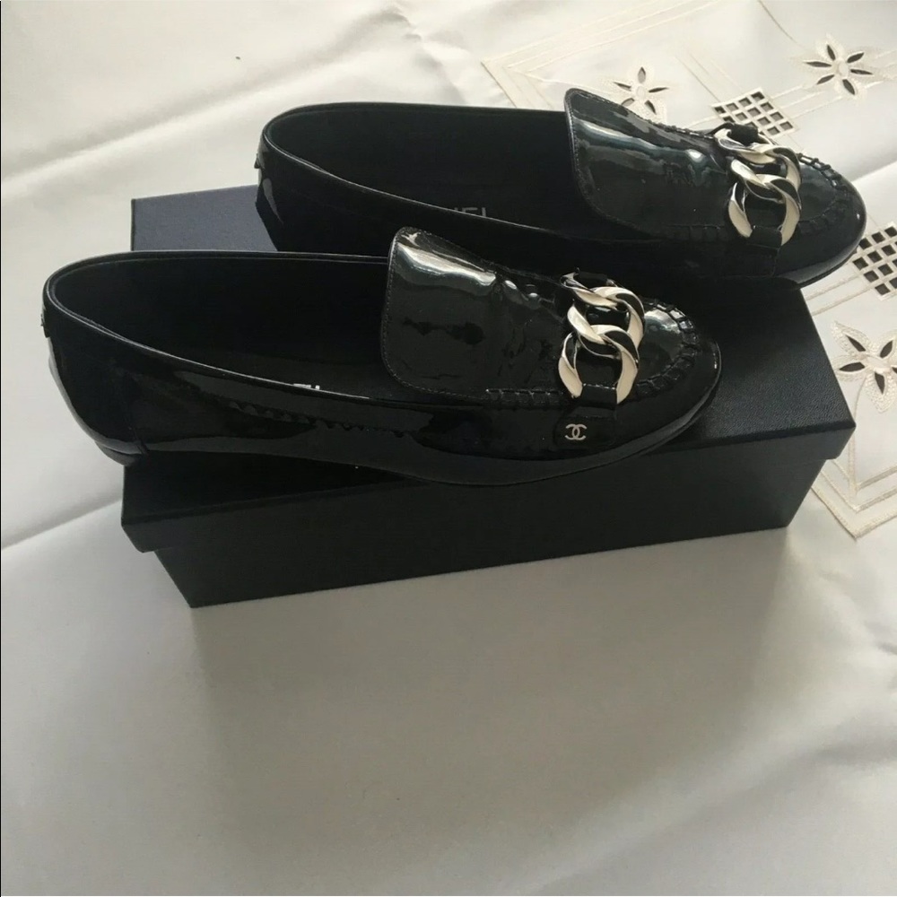 Chanel shoes s 39 pattern leather black w/silver
